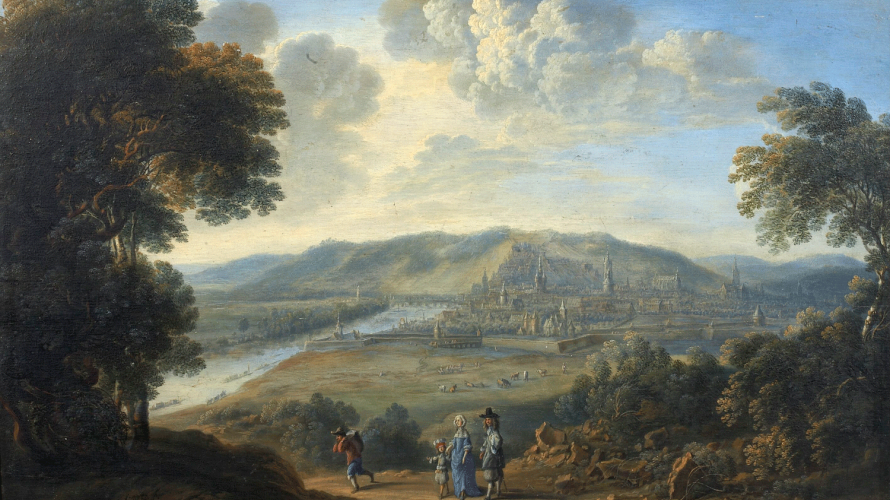 Détail : Gilles Neyts, Vue de Namur, bois, 36 x 60 cm, Namur, Musée de Groesbeeck de Croix. © IRPA-KIK, Bruxelles.