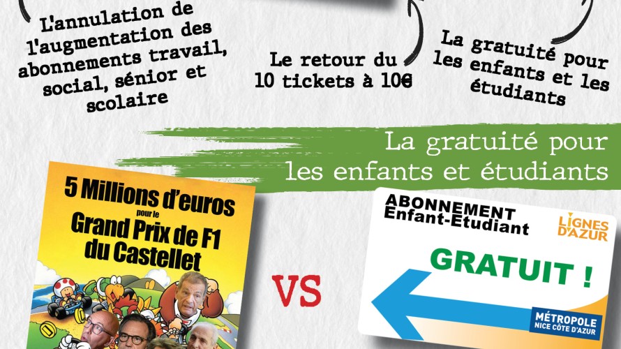 Visuel créé par EELV Nice pour faire financer la gratuité des transports pour les enfants et étudiants niçois