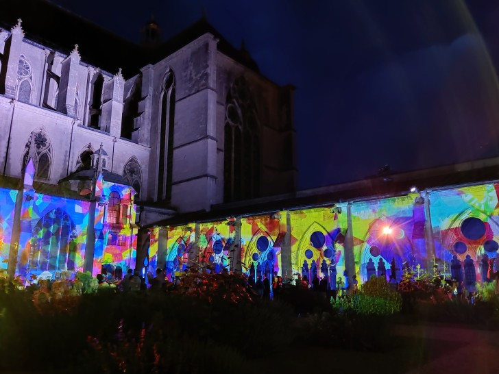 Le cloître de la cathédrale Saint-Étienne (Toul) illuminé par le mapping vidéo. ©Pauline Harré, RCF, juillet 2021