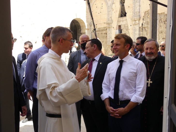 Emmanuel Macron à Mossoul en visite au le couvent dominicain Notre Dame de l'Heure /©Jean-Baptiste Cocagne / RCF
