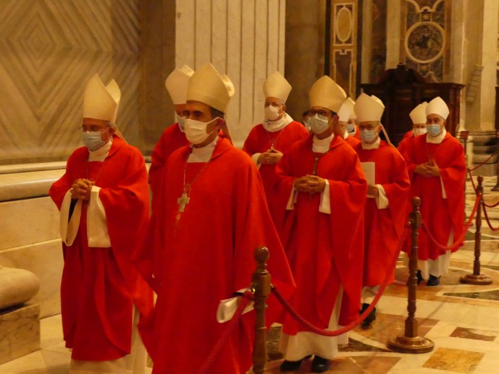 Les évêques français en procession vers le tombeau de Saint Pierre - © RCF Lyon (Jean-Baptiste Cocagne)