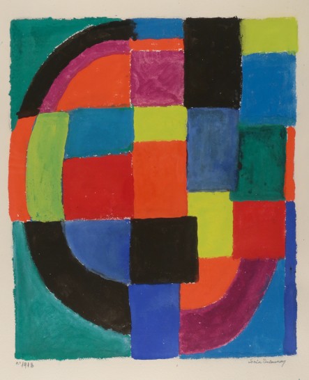 Sonia DELAUNAY (1885-1979), « Le Guépard », 1972, gouache sur papier, 65 x 44 cm. Signée en bas à la droite Numérotée en bas à gauche : « 1918 ». © GALERIE LA PRESIDENCE