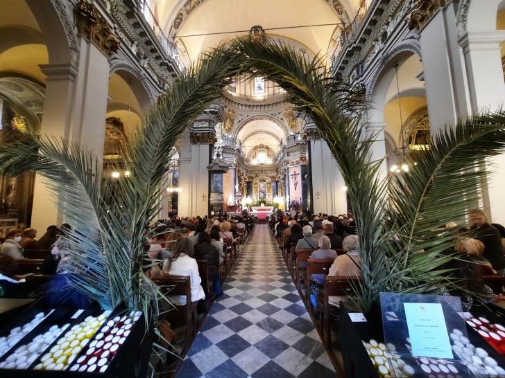 La cathédrale décoré avec des palmiersLa cathédrale décorée avec des palmiers