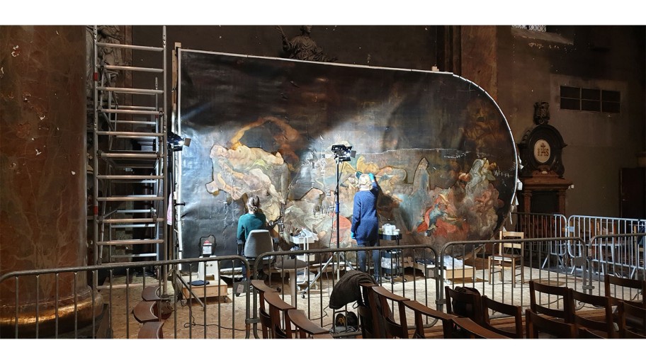 Idem, toile en début de restauration, décembre 2019. Cliché Audrey Jeghers.