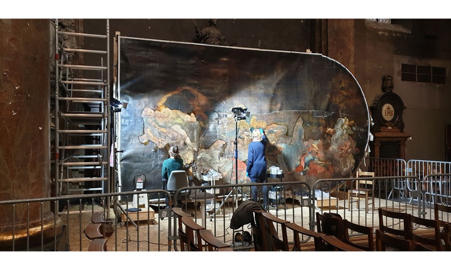 Idem, toile en début de restauration, décembre 2019. Cliché Audrey Jeghers.